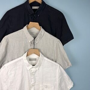 Lot Of 3 Everlane Mens Medium 100% Linen Short Sleeve Button Down Classic Shirts